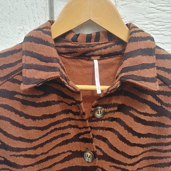 Free People animal print brown black tiger stripe mini dress button down Small - Picture 5 of 16